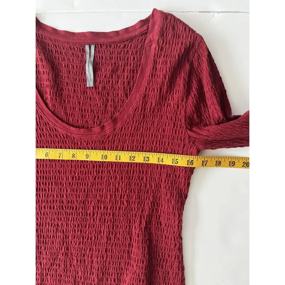 Anthropologie Shirt Womens M Maroon Red Smocked Bell Sleeve Scoop Neck Knit Top